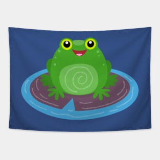 Cute happy green frog cartoon illustration Tapestry