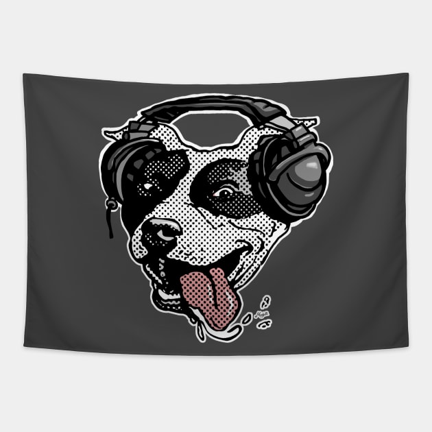 Bi Dot Pit Bull with Music Headphones Tapestry by Mudge