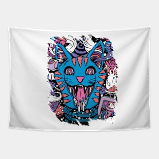 Crazy cat - Catsondrugs.com - rave, edm, festival, techno, trippy, music, 90s rave, psychedelic, party, trance, rave music, rave krispies, rave flyer T-Shirt Tapestry