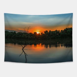 Colorful sunset tree in water Tapestry