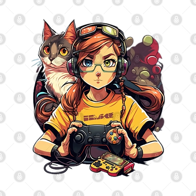 Kawaii player and her cat in the middle of a game by TheKiziox