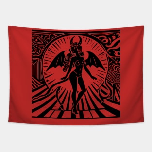 Lino Cut Devil Girl Tapestry