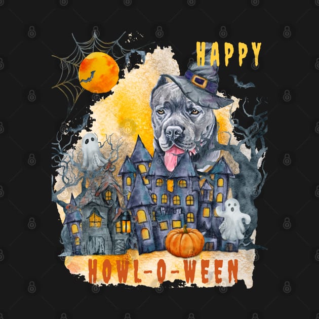 Cane Corso Happy Howl-o-ween Ghost Houses Funny Watercolor by Sniffist Gang