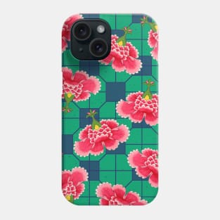 Chinese Vintage Pink and Red Flowers with Green and Blue Tile - Hong Kong Traditional Floral Pattern Phone Case