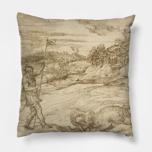 Landscape with St. Theodore Overcoming the Dragon by Titian Pillow