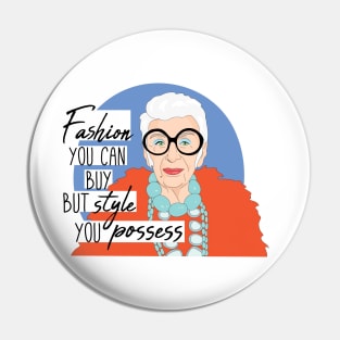 Iris Apfel Portrait Orange Coat Pin