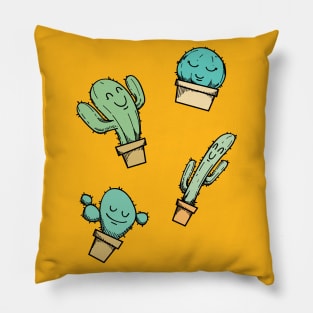 Hand Drawn Happy Cactuses Pattern Pillow