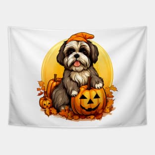 Shih Tzu Dog inside Pumpkin #4 Tapestry