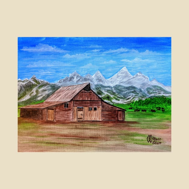 Barn at the Grand Teton Mountain Range by Matt Starr Fine Art