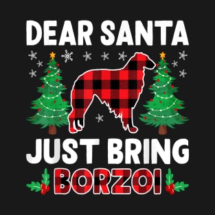 Dear Santa Just Bring Buffalo Plaid Dog Borzoi Xmas T-Shirt