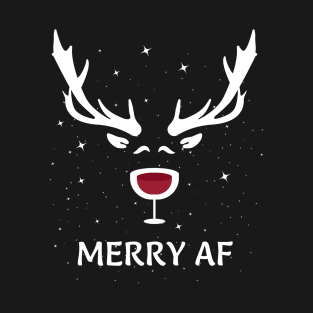 Merry AF Funny Wine Christmas Joke T-Shirt