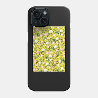 Flowers pattern, Vintage flowers, Botanical illustration, Roses, White pink roses, Yellow, Pattern, Modern art, Wall art, Print, Minimalistic, Modern Phone Case