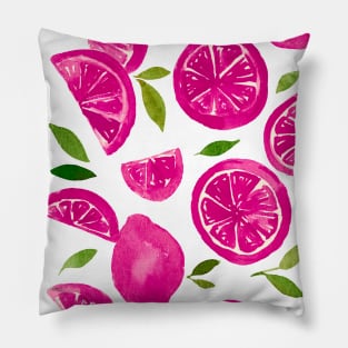 Watercolor lemons viva magenta Pillow