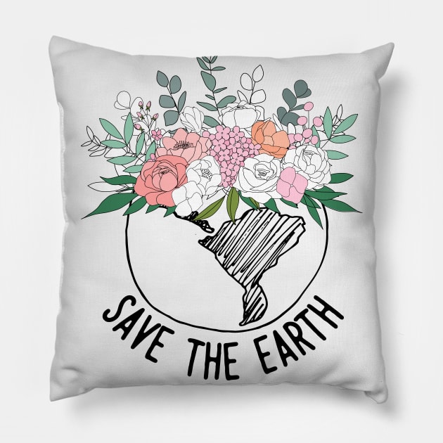 Save The Earth One Line Art Flowers Pillow by ArunikaPrints