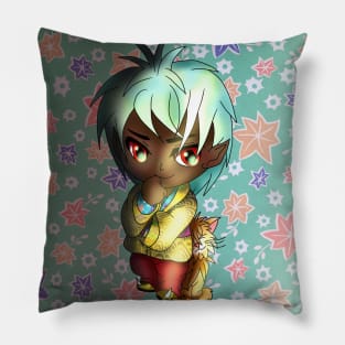 thinking kawaii dark elf with a cute cat Pillow