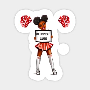 Inspirational motivational affirmation black anime girl cheerleader with Afro hair in puffs, brown eyes and dark brown skin side profile. Hair love ! Magnet