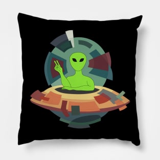 Paranormal - STYLIZED ART - Alien in it's flying saucer Pillow