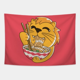 Cute Cartoon Lion Eating Ramen Tapestry