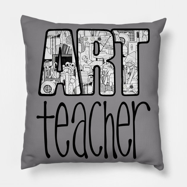 Art Teacher Doodle Supplies Cartoon Pillow by The Craft ACE