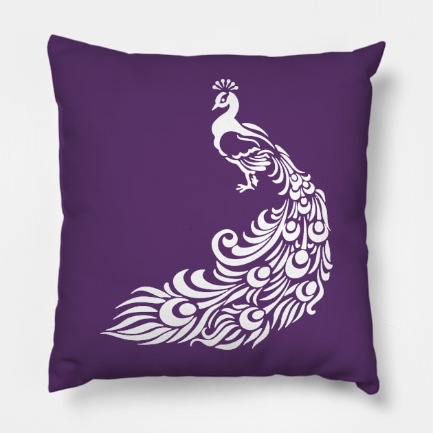 Extravagant White Peacock Pillow by CeeGunn