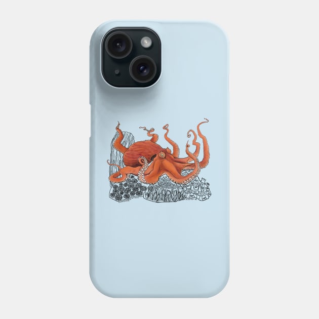 Red Giant Octopus Doodle Phone Case by mernstw