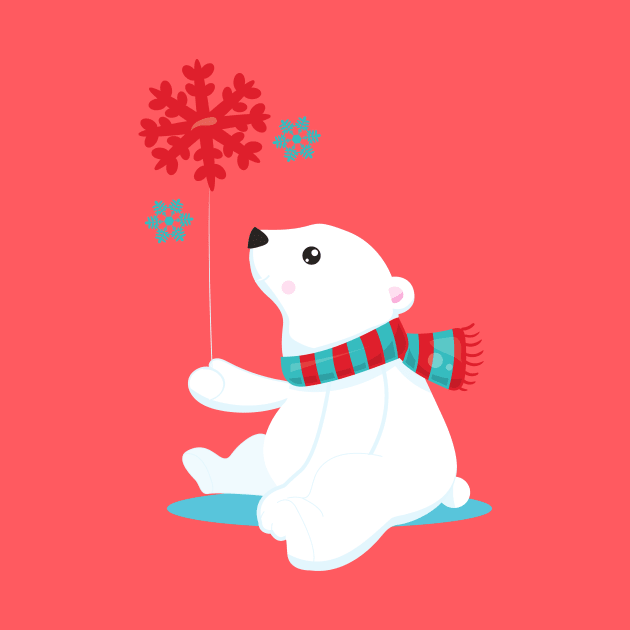 Polar Bear, Bear With Scarf, Cute Bear, Snowflakes by Jelena Dunčević