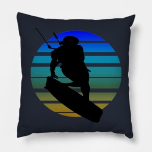 Kitesurfing Female Rider Silhouette Retro Sunset Pillow