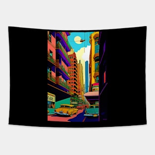 Anime city Vintage style Tapestry