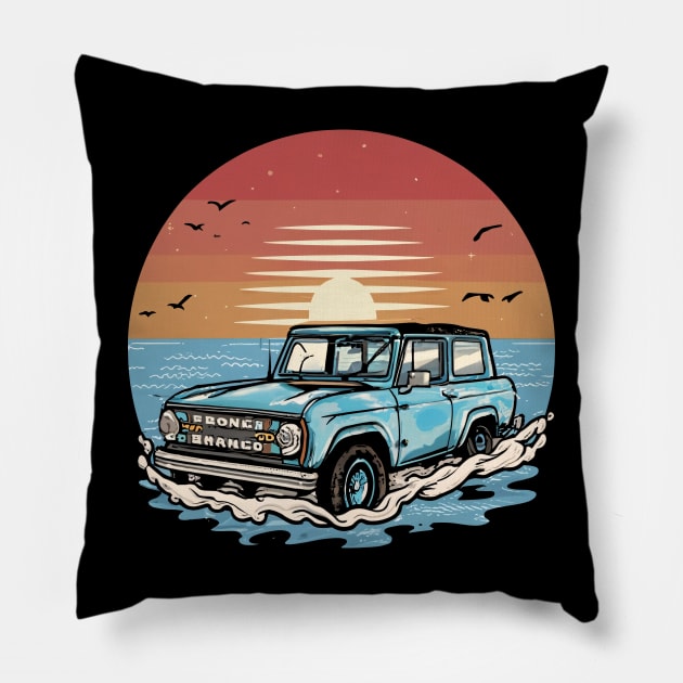 Bronco Retro Beach Pillow by SimpliPrinter