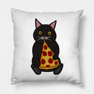 Black Cat Eating Pizza, Funny Pillow