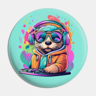 Otter DJ colourful 90s design Pin