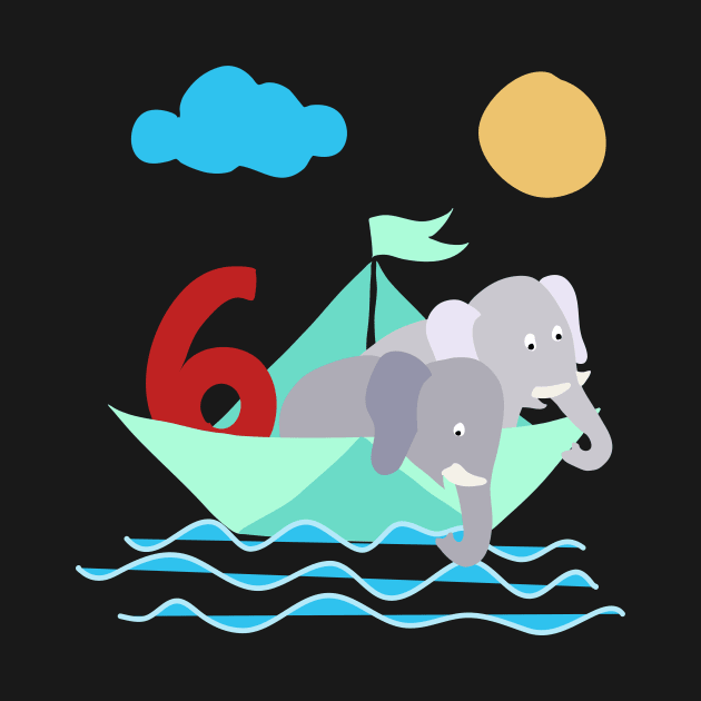 Elephants In Paper Boat Sea 6 Years Birthday by SinBle