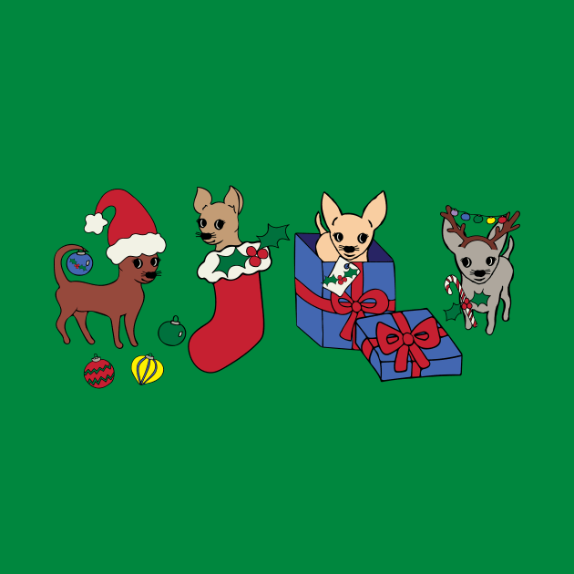 Green Christmas Chihuahuas - Smooth coat chihuahuas - Christmas Chihuahua Tee by bettyretro
