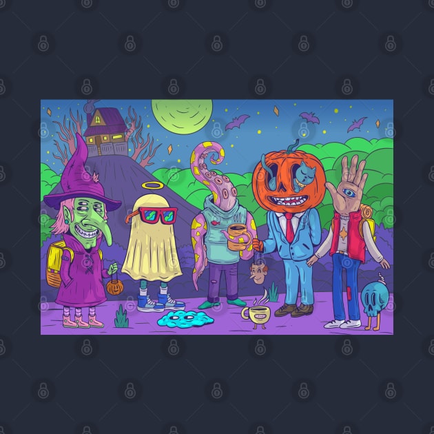 Spooky Halloween Creatures Cartoon Illustration by Mako Design 