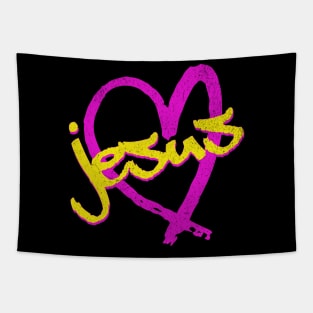 I Love Jesus Vintage 80's & 90's Yellow and Pink Tapestry