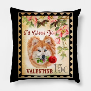 Akita long hair Vintage Valentine Funny Dog With Rose Pillow