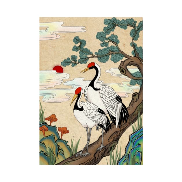 Minhwa: Pine Tree and Cranes B Type by koreanfolkpaint