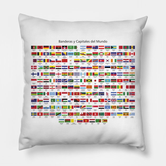 Flags of the world in Spanish Pillow by YooY Studio