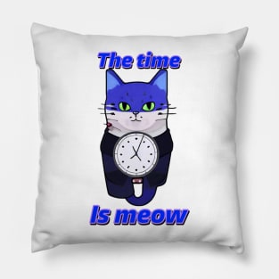 The Time is Meow ‘Blue’ Pillow