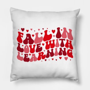 Fall in Love With Teaching, Retro Teacher Valentines Day Gift Pillow