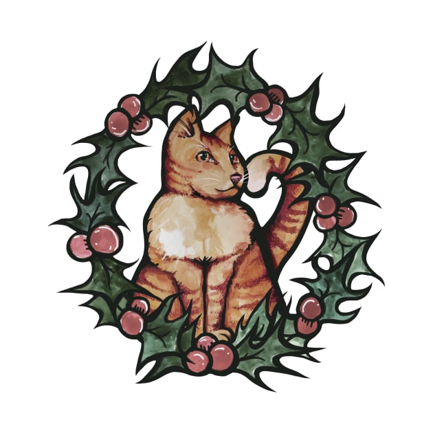 Orange Cat Christmas Holly by bubbsnugg