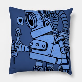 robot blue in love Pillow