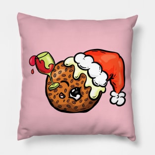 Christmas Pudding Drinking Cartoon Character Illustration Pillow