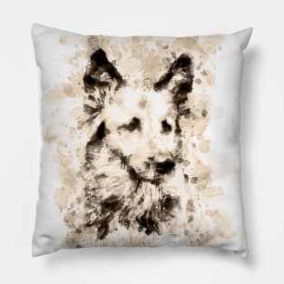 Brown Ink portrait of the german shepherd dog, A watercolor of German Shepherd Head , German Shepherd painting, German Shepherd dog portrait Pillow