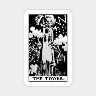 XVI. The Tower Tarot Card | Black and white Magnet