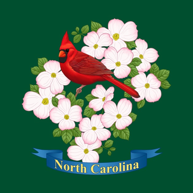 North Carolina State Cardinal Bird & Dogwood Flower by csforest
