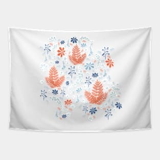 Fancy Orange & Blue Floral Pattern Tapestry