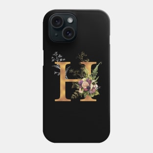 Floral Monogram Golden Letter H First Name Initial Wedding Anniversary Birthday Graduation Halloween Gift Phone Case