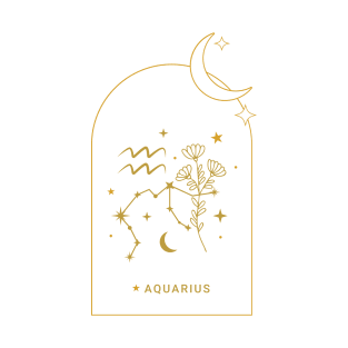 Aquarius Zodiac Constellation and Flowers - Astrology and Horoscope T-Shirt