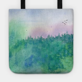 Green Mist Forest. Original Watercolor Painting Fine Art Print Landscape Art Print from Watercolor Painting Original Wall Art Tote